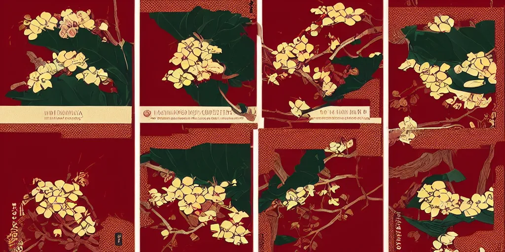 Image similar to hanafuda, four cards for january set, trending on behance, concept art, stunning, matte