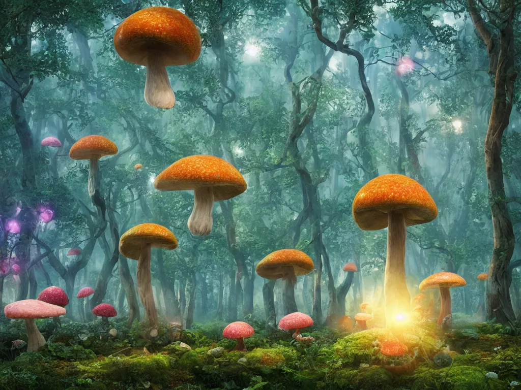 Prompt: The universe is a spheroid region!! forest of enchanted mushrooms, 3d render, Sunlight Study, by Carducius Ream and ((((Lisa Frank)))), Art Nouveau, 8k, extreme detail, sharp focus, octane render