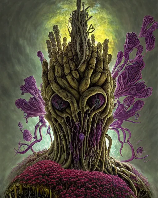 Prompt: the platonic ideal of flowers, rotting, insects and praying of cletus kasady carnage thanos dementor wild hunt chtulu mandelbulb schpongle tsar bomba bioshock xenomorph akira, ego death, decay, dmt, psilocybin, concept art by randy vargas and zdzisław beksinski