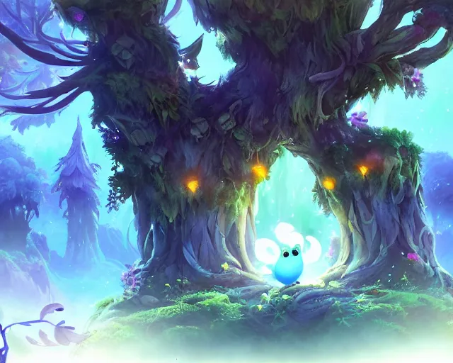 Prompt: Ori and the blind forest background prop design concept art, asset trunk design