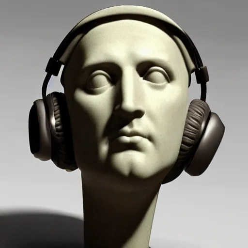 Image similar to roman bust wearing headphones!!!, vaporwave!!!