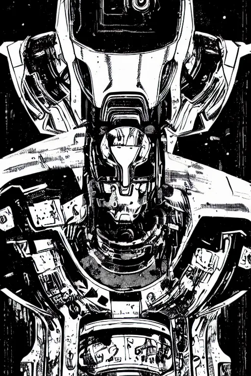 Image similar to ultron, a page from cyberpunk 2 0 2 0, style of paolo parente, style of mike jackson, 1 9 9 0 s comic book style, white background, ink drawing, black and white