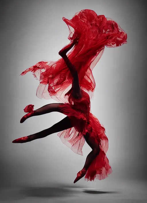 Prompt: a Photorealistic dramatic hyperrealistic render of a glamorous beautiful Mexican Catrina smoke dancer wearing red by Ken Brower and Deborah Ory of NYC Dance project,Lois Greenfield,Flowing cloth and smoke,Beautiful dynamic dramatic dark moody lighting,volumetric,shadows,cinematic atmosphere,Octane render,8K