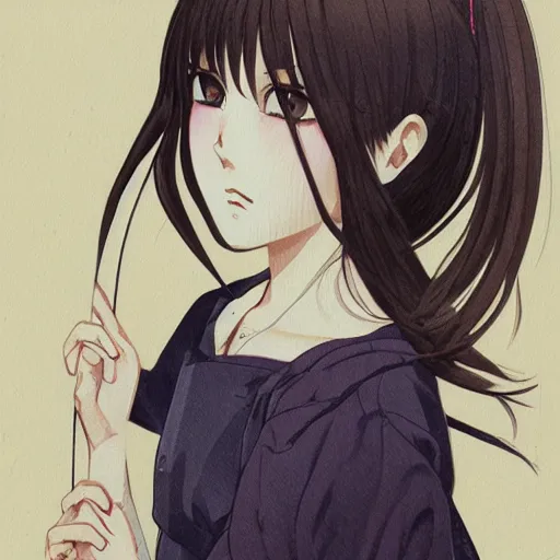 Prompt: young girl by tatsuki fujimoto, detailed, manga, illustration