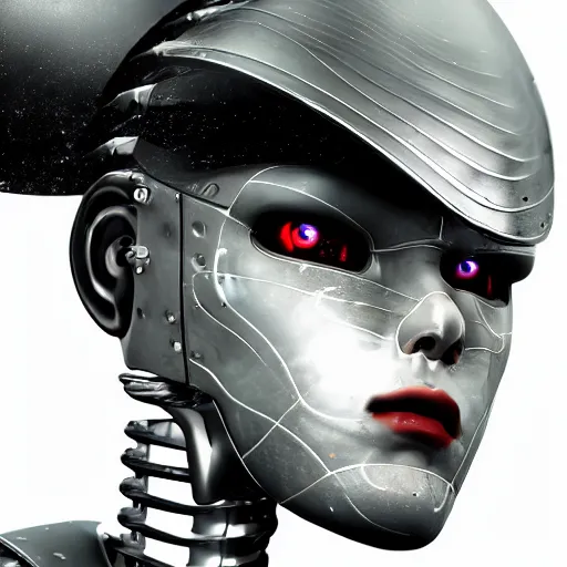 Image similar to ultrarealistic portrait photography futuristic android robot samurai cyberpunk white background