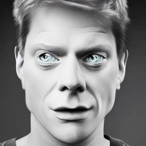 Image similar to fry from futurama as a real person, portrait photograph, hyper realism