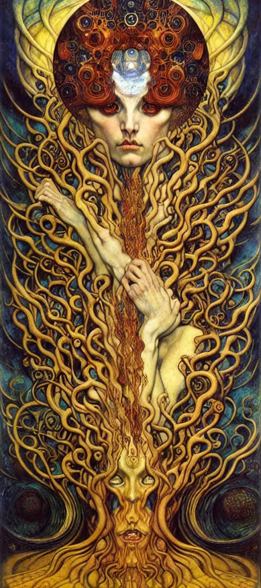 Image similar to Divine Chaos Engine by Karol Bak, Jean Delville, William Blake, Gustav Klimt, and Vincent Van Gogh, symbolist, visionary