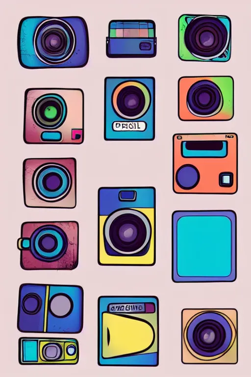 Image similar to minimalist boho style art of a colorful polaroid camera, illustration, vector art