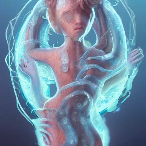 Image similar to water sign : cancer as a person, illustrative art, artist interpretation, concept art, cgsociety contest winner, artstation, artstation hd, 4 k, 8 k, intricate, detailed, intricately detailed