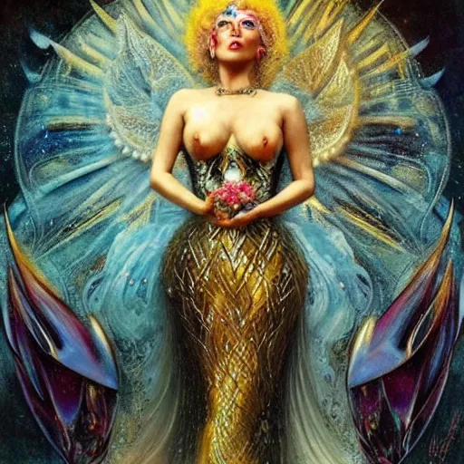 Image similar to lady gaga as the goddess of love, by karol bak