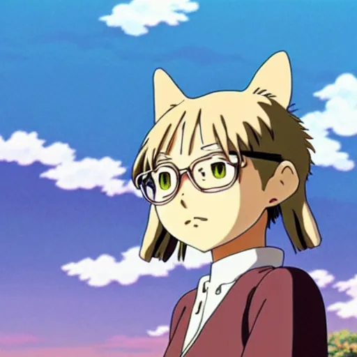 Image similar to anime key visual of hayao miyazaki studio ghibli, short - hair tabby cat