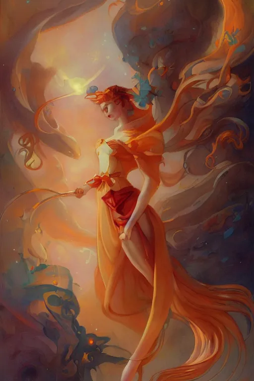 Image similar to Sailor Venus by Peter Mohrbacher in the style of Gaston Bussière, Art Nouveau