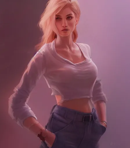 Image similar to drawing of a woman with a pretty face, a perfect body, wearing casual clothes, character design by charlie bowater, detailed, soft lighting, rendered in octane