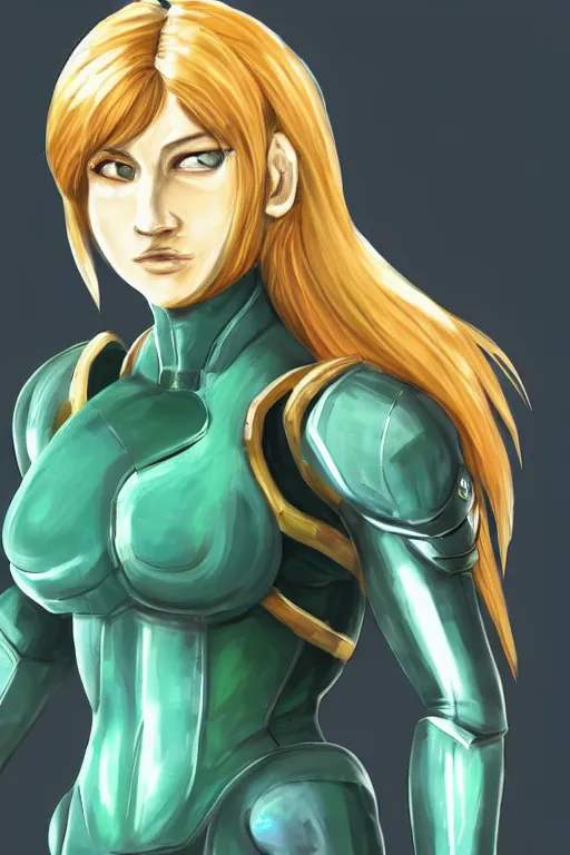 Image similar to an in game portrait of samus aran from dark souls, dark souls art style.