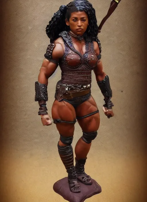 Image similar to Image on the store website, eBay, Full body, highly detailed 80mm resin figure of a very muscular female warrior, brown skin