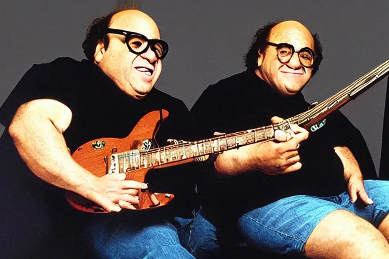 Image similar to danny devito on the cover of guitar hero