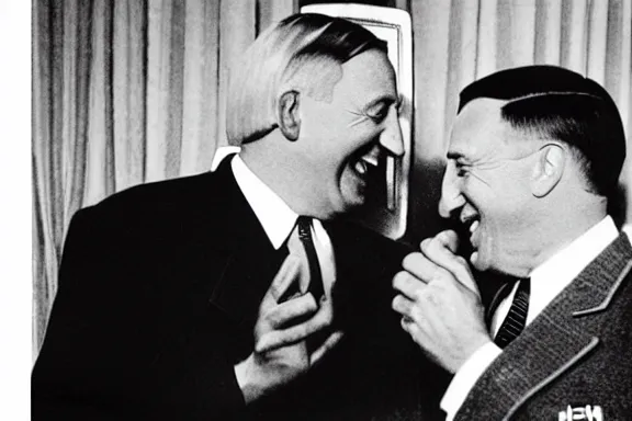 Image similar to “ very very intricate photorealistic photo of hitler and joe biden laughing together, detailed natural lighting, award - winning crisp details ”