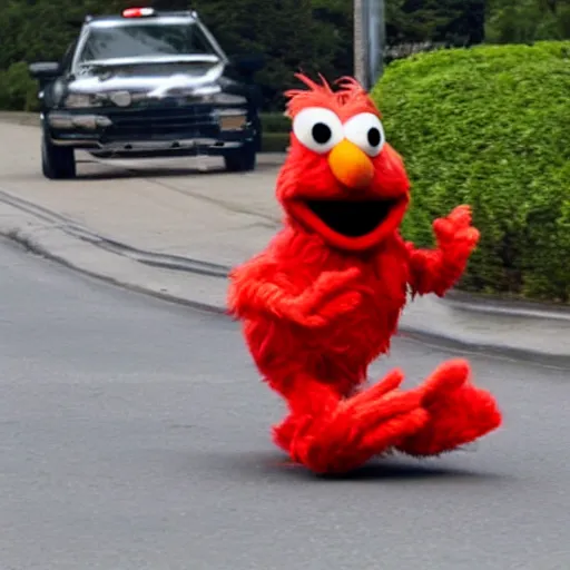 Prompt: drunk driving elmo being chased by the police