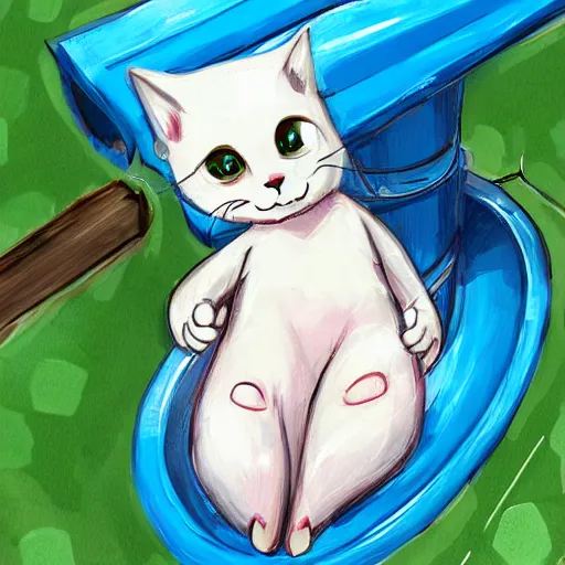 Prompt: a cute cat sliding down a water slide, digital art by Kawacy