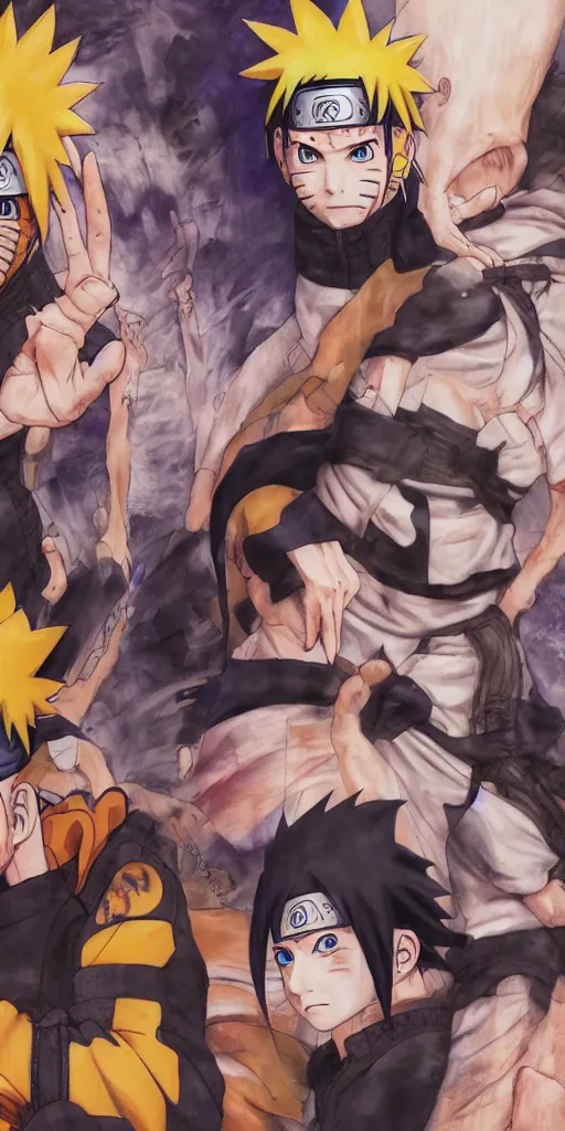 Pencil drawing of Naruto and Sasuke, Stable Diffusion