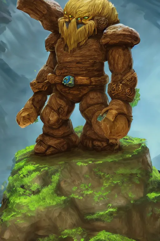 Image similar to zelda fantasy art giant golem troll wood rock greeble gemstone, global illumination ray tracing hdr fanart arstation by sung choi and eric pfeiffer and gabriel garza and casper konefal