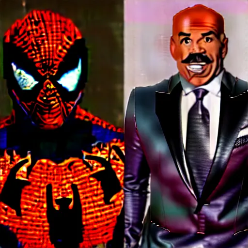 Image similar to steve harvey being spider - man.