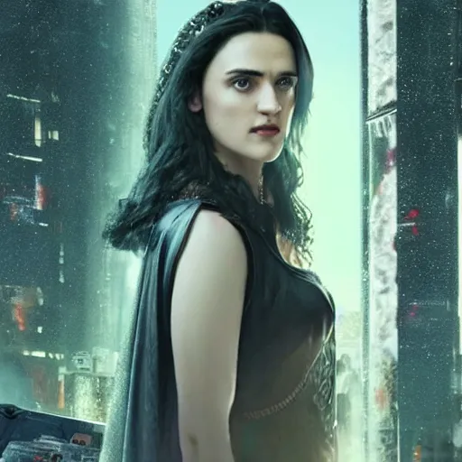 Image similar to Katie McGrath as Morgana in Cyberpunk Camelot