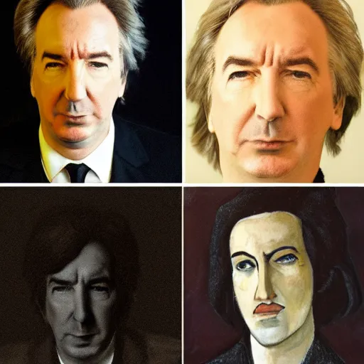 Image similar to portrait of alan rickman on the style of amadeo modigliani