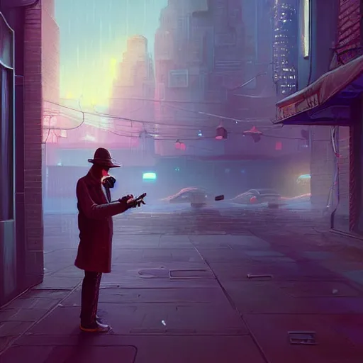 Prompt: An android smoking a cigar in a cyberpunk setting by Evgeny Lushpin, Trending on Artstation, 1980s Computer Graphics