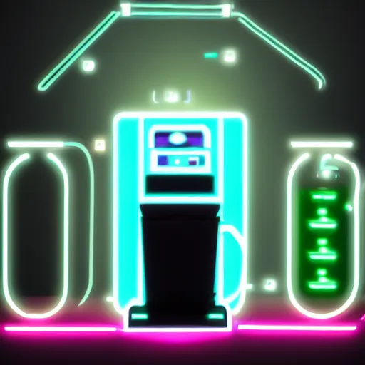 Prompt: a cyberpunk coffee machine, neon lights, vaporware colors.