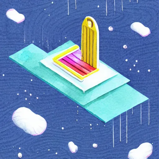 Image similar to isometric watercolor illustration of a printer floating in space