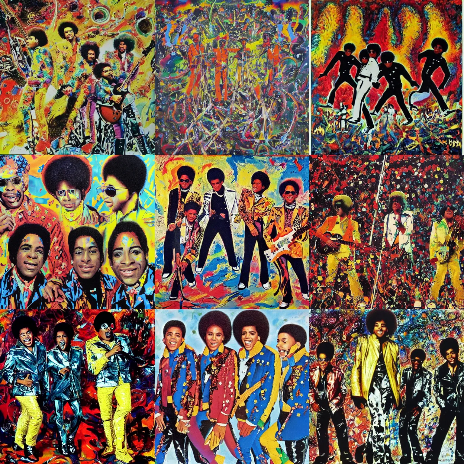 Prompt: jackson 5 in a jackson pollock painting