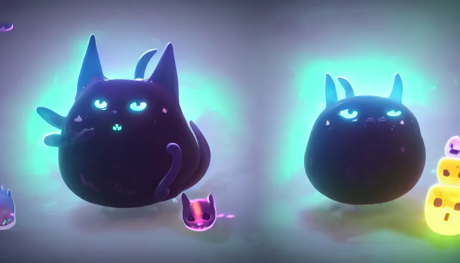 Prompt: a digital art portrait of black slime cat character design from slime rancher, cute liquid ink cat character sheet, 4 k, ultra detail, volumetric lighting, unreal engine, octane render