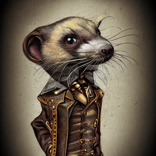 Image similar to steampunk ferret, art