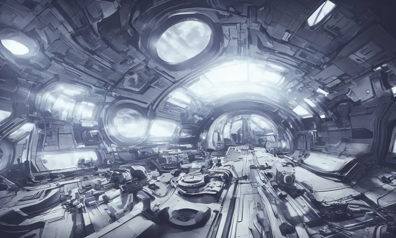 Image similar to interior of engineering section on a starship, star - field and planet in the background, engine room, digital art, highly detailed, sleek, white, trending on artstation, octane render sci - fi