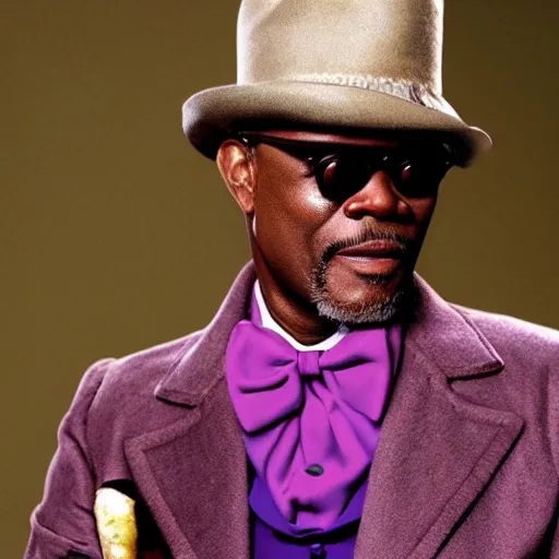 Prompt: Tom Hanks as Samuel L. Jackson dressed as Willy Wonka