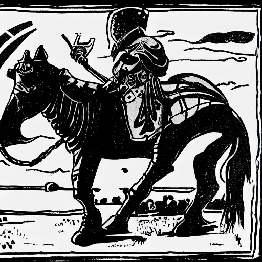 Prompt: A knight using a tapir as a steed. Dark Fantasy, Film Noir, Black and White. High Contrast, Mike Mignola, D&D, OSR