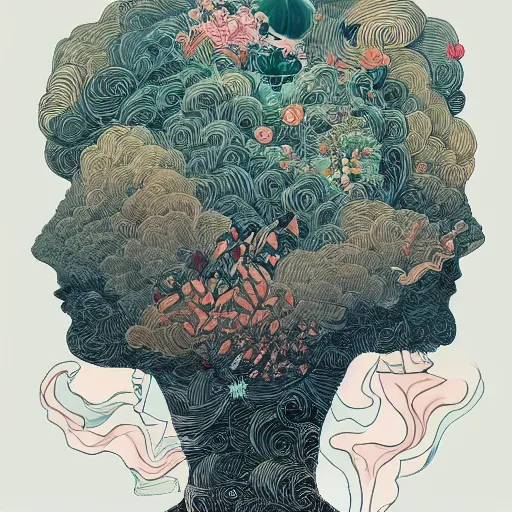 Prompt: portrait, giant flower as a head, surreal, dramatic light, by victo ngai by james jean, by rossdraws, frank franzzeta, mcbess