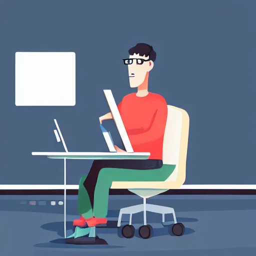 Prompt: software engineer sitting on a chair with a laptop after finding a bug that he spent several weeks debugging. highly detailed, digital art, trending on artstaion.