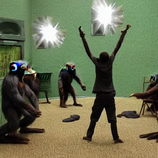 Prompt: green screen student film reenactment of planet of the apes