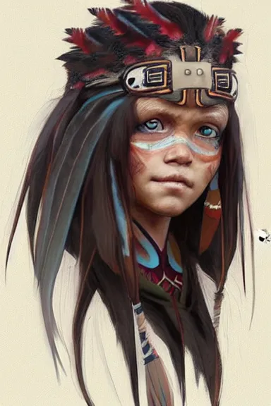 Prompt: little girl character inspired in indigenous and raven, digital art by cushart krenz, highly detailed, anatomically correct, symmetrical