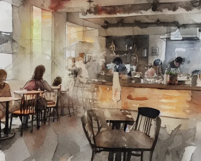 Image similar to a coffee shop watercolor illustration by dziuba evgeniya trending on artstation