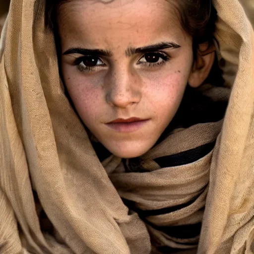 Image similar to photo of emma watson, afghan girl, award - winning photo by national geographic