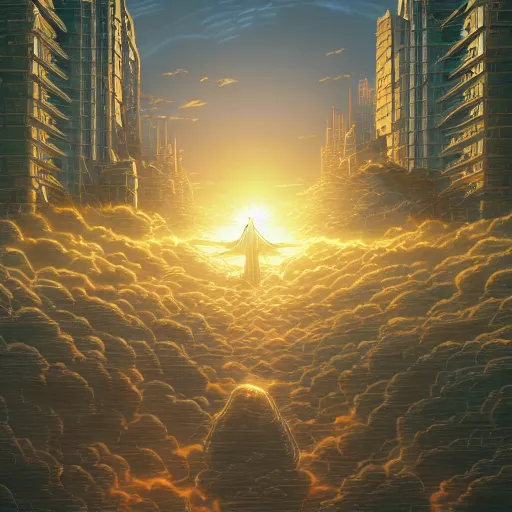 Image similar to the second coming of the prodigal son, by dan mumford, yusuke murata, makoto shinkai, ross tran, cosmic, heavenly, god rays, intricate detail, cinematic, 8 k, cel shaded, unreal engine, featured on artstation, pixiv