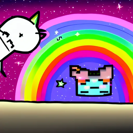 Image similar to an accurate drawing of nyan cat, poptart body, rainbow trail, in space, deviantart