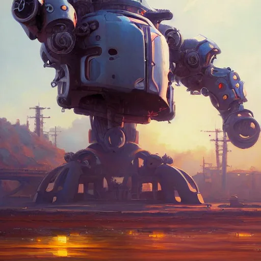 Prompt: an intricate oil painting of a giant anime robot with rounded and circular parts by steve henderson and greg rutkowski