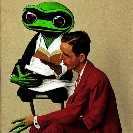 Image similar to doctor and pepe the frog by norman rockwell