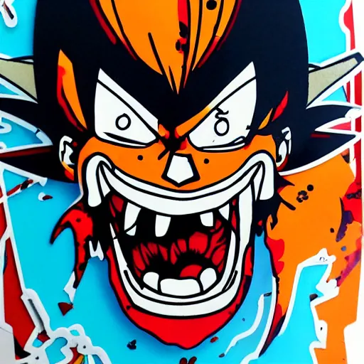 Image similar to die cut sticker, gatling attack by luffy, splatter paint