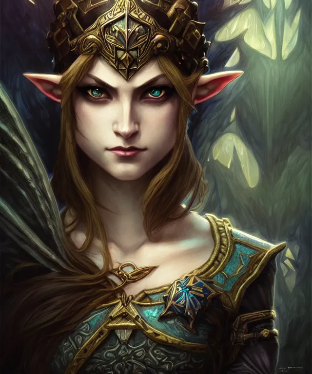 Image similar to dark fantasy, link legend of Zelda twilight Princess portrait, dark surrealist , fantasy, intricate, elegant, highly detailed, digital painting, artstation, concept art, smooth, sharp focus, illustration, art by artgerm and greg rutkowski and alphonse mucha