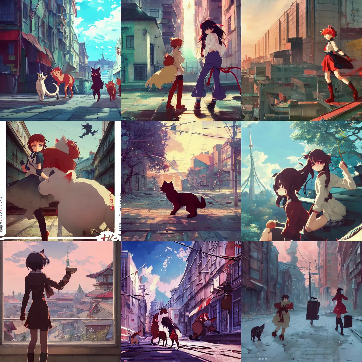 Prompt: soviet catgirls versus german furries anime key art fighting dynamic scenic action by greg rutkowski by makoto shinkai by kyoto animation ultradetailed award winning